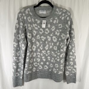 New Old Navy Sweater Women's Medium Grey Cheetah Print Crew Neck